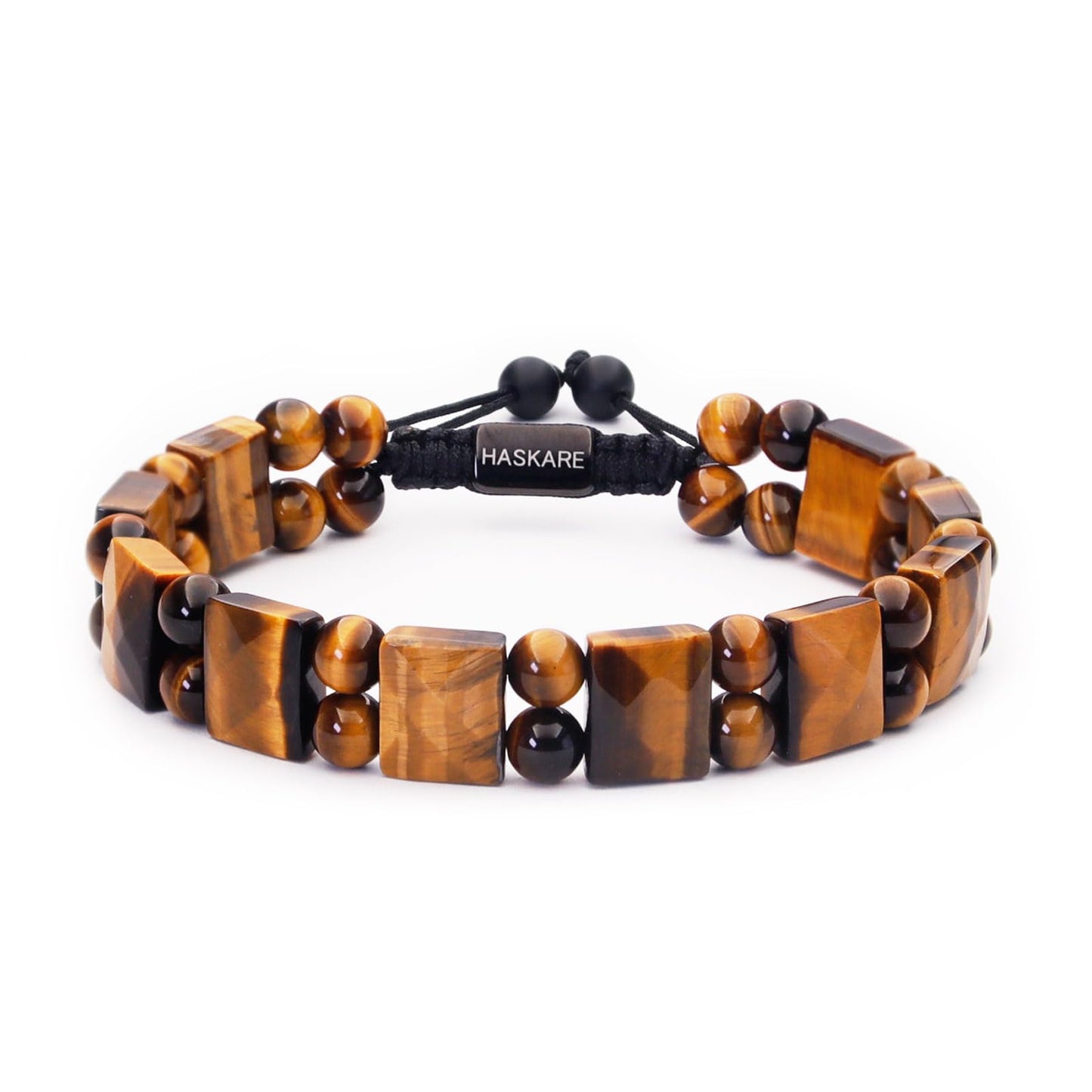 HASKARE Protection Crystals Tiger Eye Bracelets for men, Mens Bracelet Beads Healing Crystal Tigers Eye Bracelet, Genuine Stone Anxiety Relief Woven Drawstring Flatbead Bracelets Gift for Him