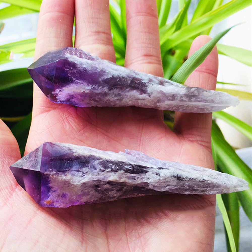 Natural Raw Amethyst Point Wand, Single Terminated Crystal Cluster Scepter, Hand Polished Healing Crystal Point, Positive Energy Gemstone, Reiki Meditation Spiritual Ornament,Home Decor & Crystal Gift