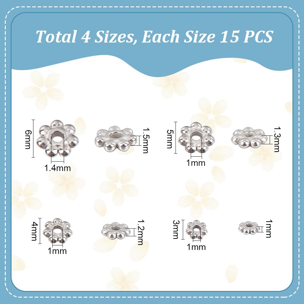 UNICRAFTALE 80 pcs 4 Sizes 3-6mm 304 Stainless Steel Flower Spacer Beads Mini Snowflake Daisy Beads Metal Small Loose Beads for DIY Bracelet Necklace Earring Jewelry Making