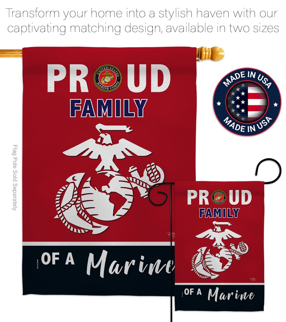 Proud Family Marines Garden Flag - Armed Forces Marine Corps USMC Semper Fi United State American Military Veteran Retire Official - House Banner Small Yard Gift Double-Sided Made in USA 13 X 18.5