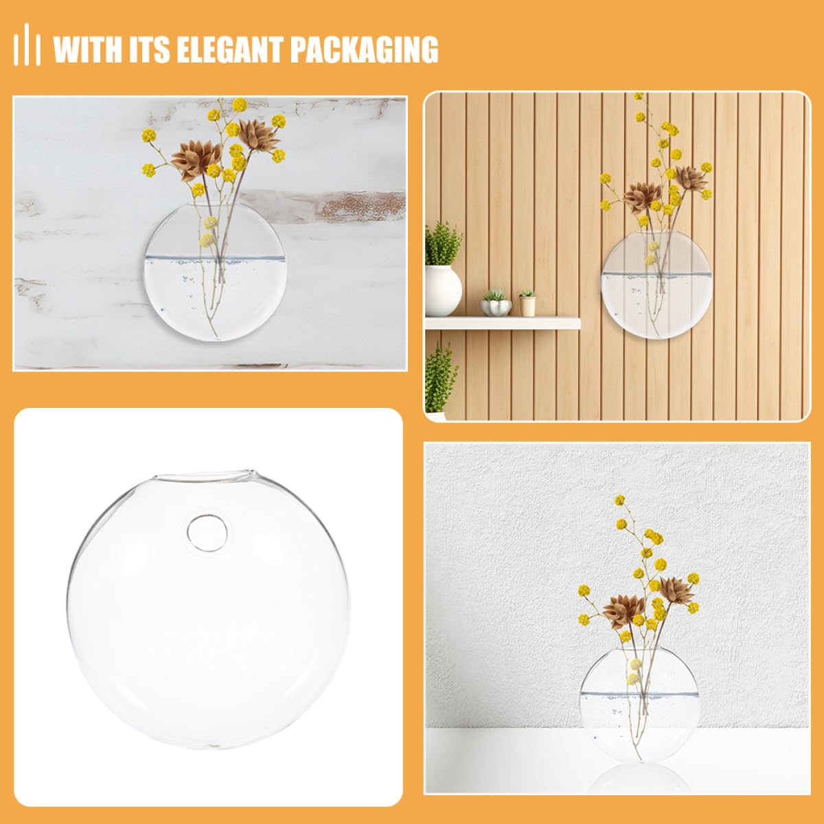 GARVALON Glass Hanging Planter Wall Mounted Vase 2pcs Glass Terrarium Hydroponic Vase for Indoor Plants Home Décor