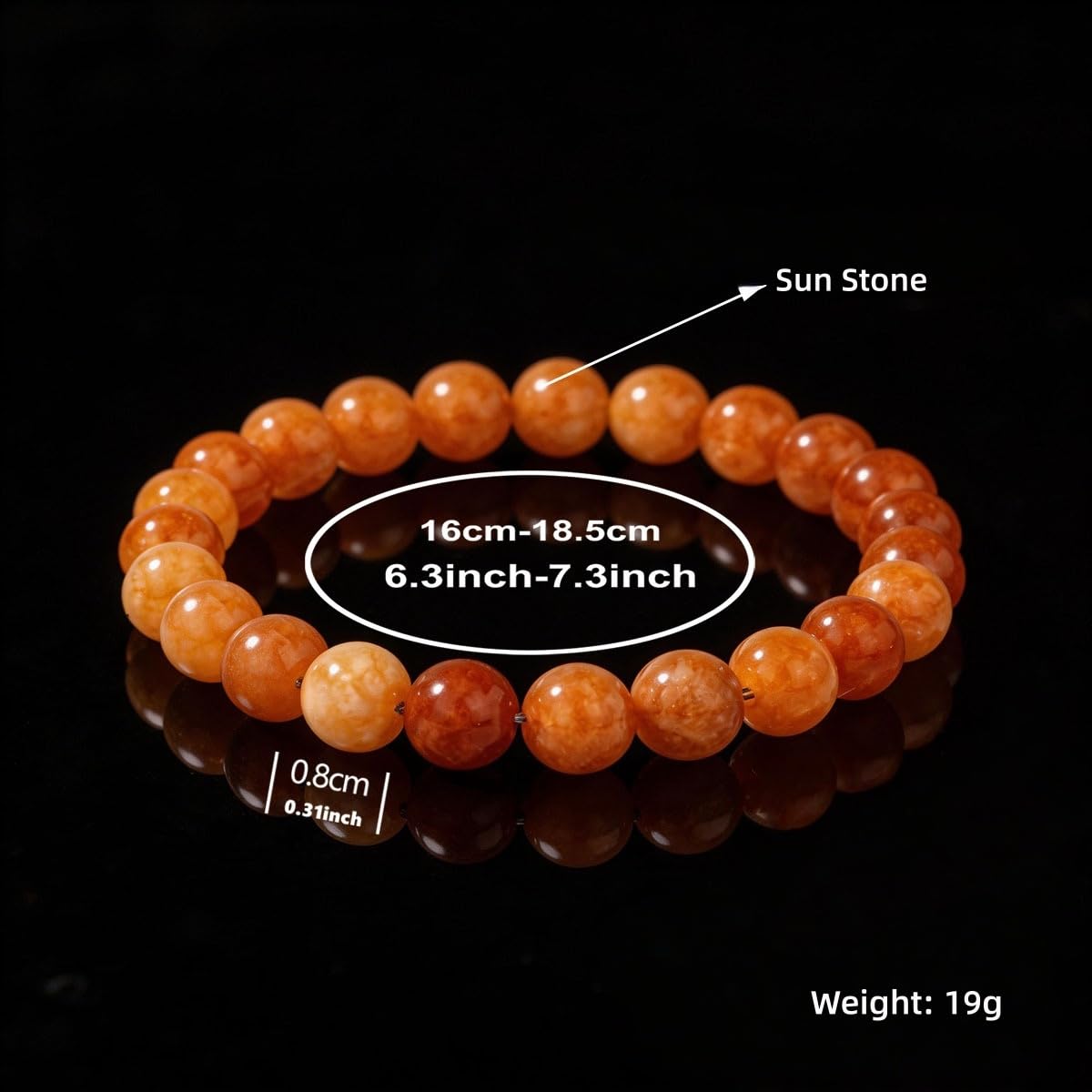 Natural Orange Calcite Bracelet for Women, Sun Stone Healing Crystal Adjustable Stretchy 8mm Round Beads Bracelets Reiki Chakra Man Jewelry Gifts (Orange Calcite 2Pcs)