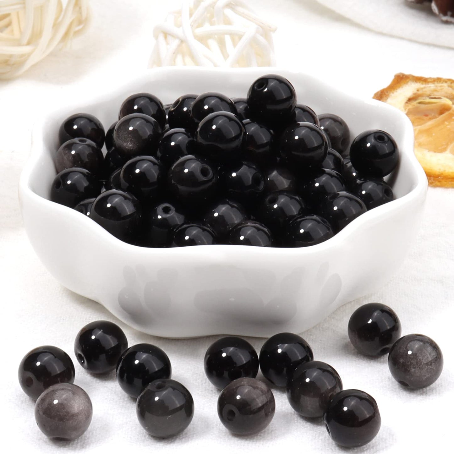 60pcs 6mm Natural Silver Obsidian Gemstone Beads Energy Healing Crystal Round Loose Stone Beads for Jewelry Making, DIY Bracelets Necklaces