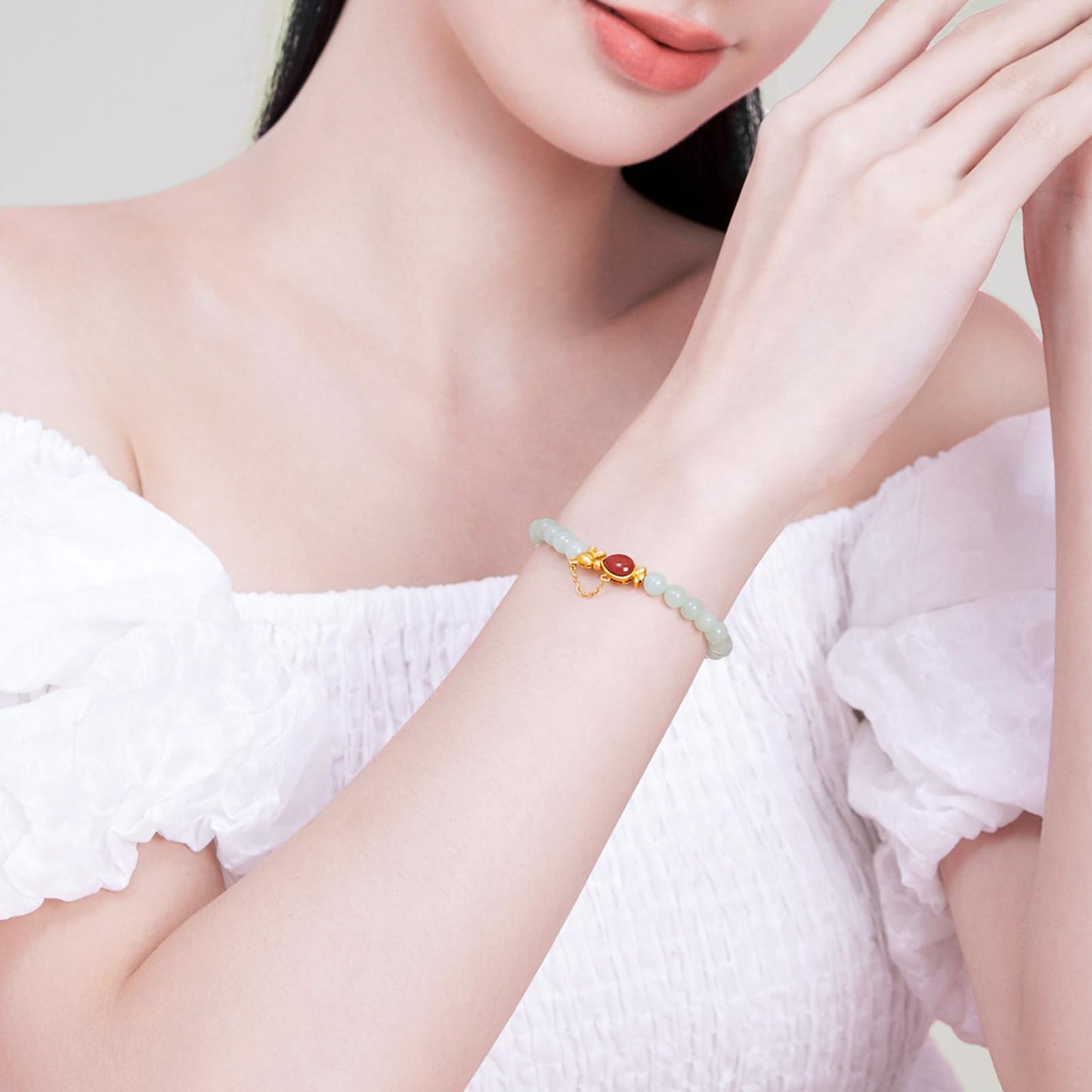 ZHOU LIU FU Rabbit Beaded Bracelets for Women Adjustable Bunny Green Bead Stretch Bracelets Red Agate Carrot Bracelet Her Mom Birthday