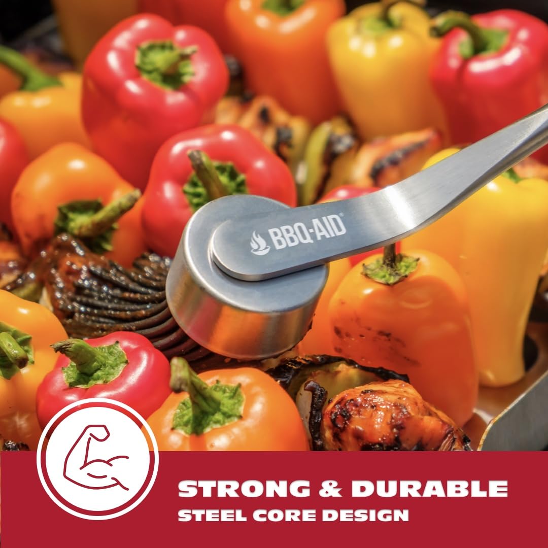 BBQ-AID Basting Brush for Grilling 400°F Heat Resistant BPA Free Silicone Bristles, Long Handle Grill Basting Brush, Acacia Wood+Stainless Steel, Dishwasher Safe, Basting Brush for Smoker & Grill