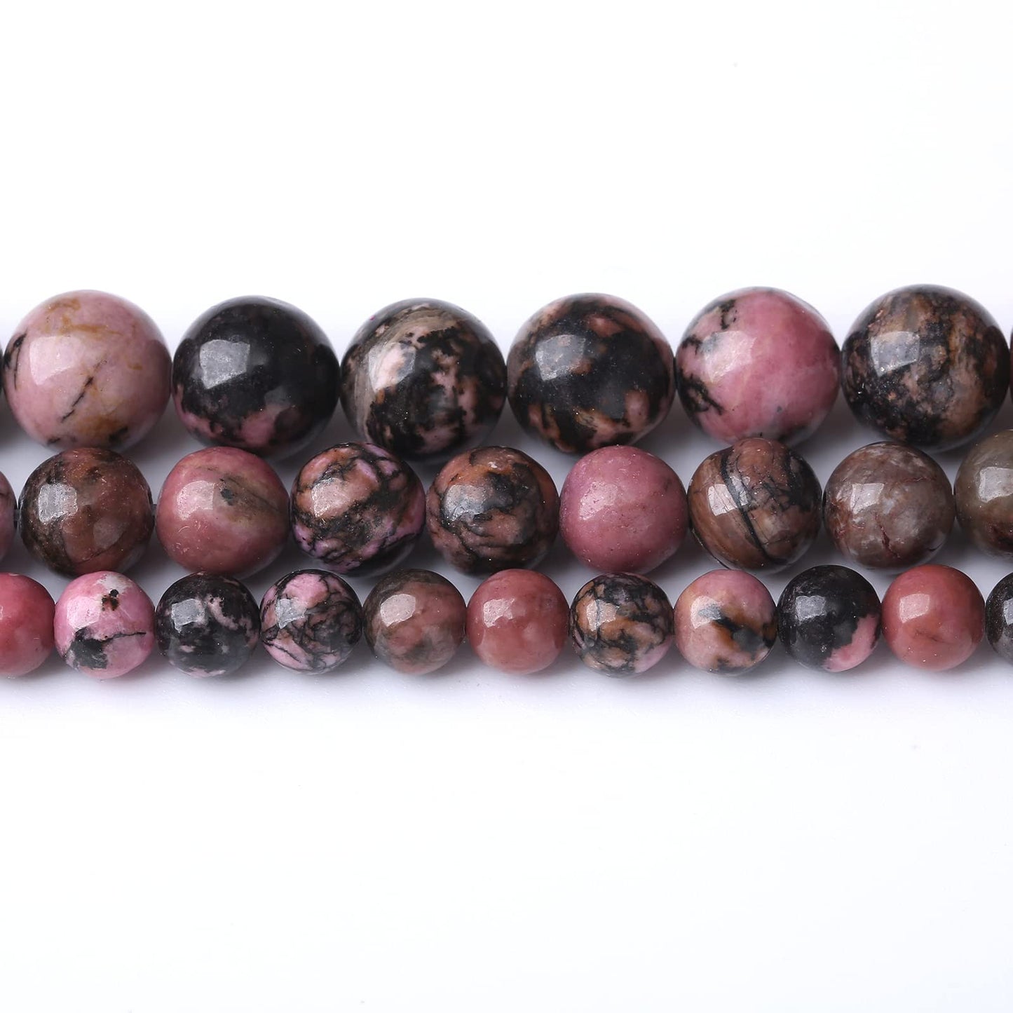 45PCS 8MM Natural Black Line Rhodochrosite Stone Beads Energy Healing Beads for DIY Jewelry Bracelet Necklace Making for Jewelry Making15Inch