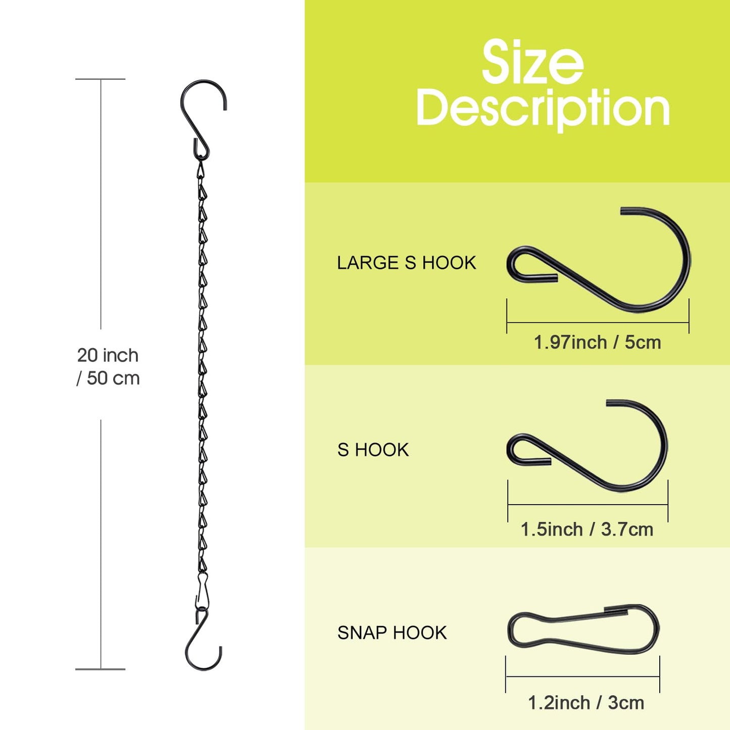 RIFNY 20 Inch Chain for Hanging Plants, Black Small Plant Chains for Hanging Baskets Kits with Hooks for Bird Feeders Planters Billboards Lanterns Wind Chimes Ornaments Outdoor Indoor Use (5 PCS)