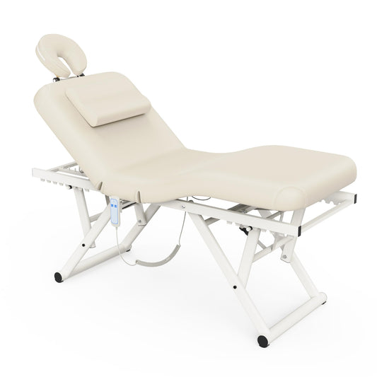 Height Adjustable Massage Table with Face Pillow & Headrest for Treatment Table, Physical Therapy Table, Spa Facial Professional Massage Bed - Adjustable Backrest, Electric Leg Lifting, Beige Gray
