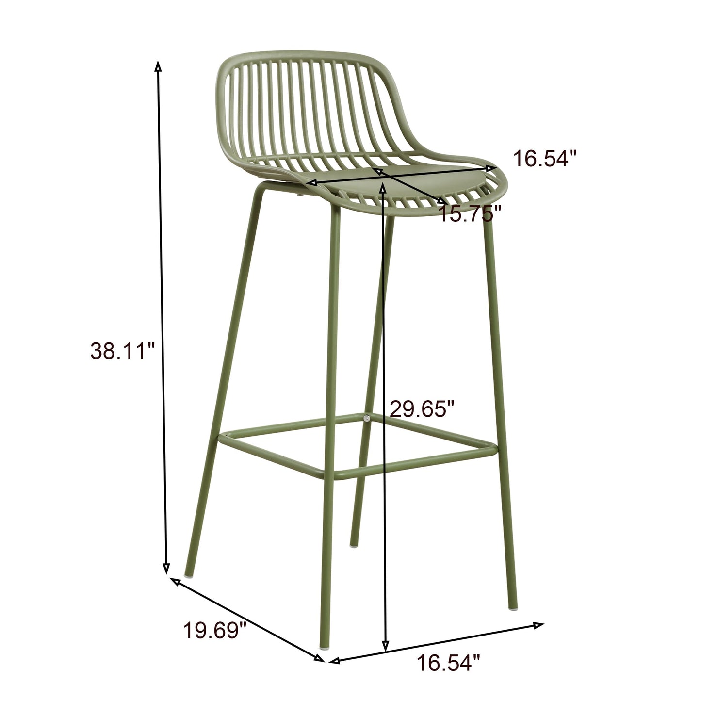 Merax Lightweight Outdoor Bar Chairs Set of 2, Weather-Resistant Plastic & Metal Backless Patio Bar Stools, Bar Height for Balcony, Garden, Poolside, Sage Green
