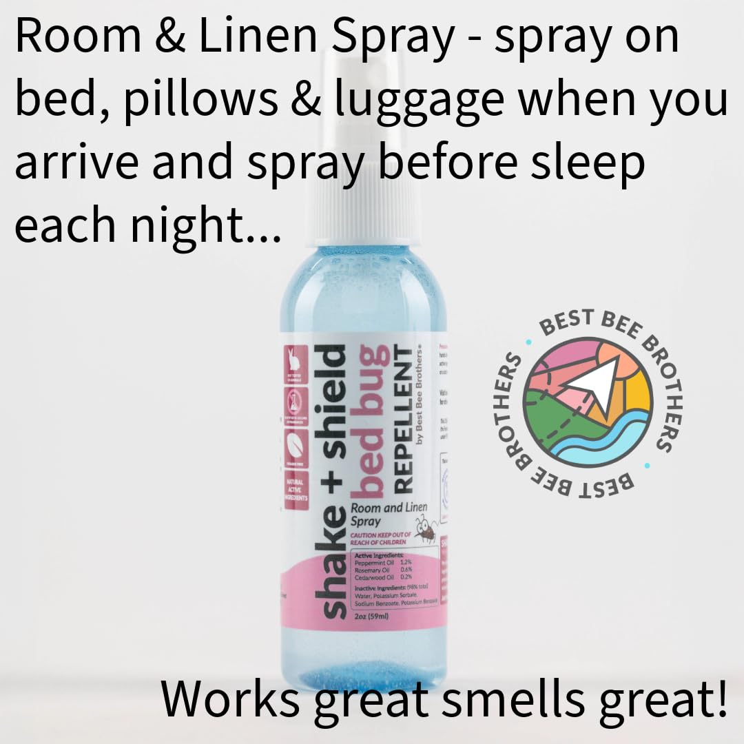Best Bee Brothers Shake + Shield Room & Linen Bed Bug Spray – Non-Greasy Bug Spray Made with Plant-Based Ingredients, 8 Oz. + 2 Oz.