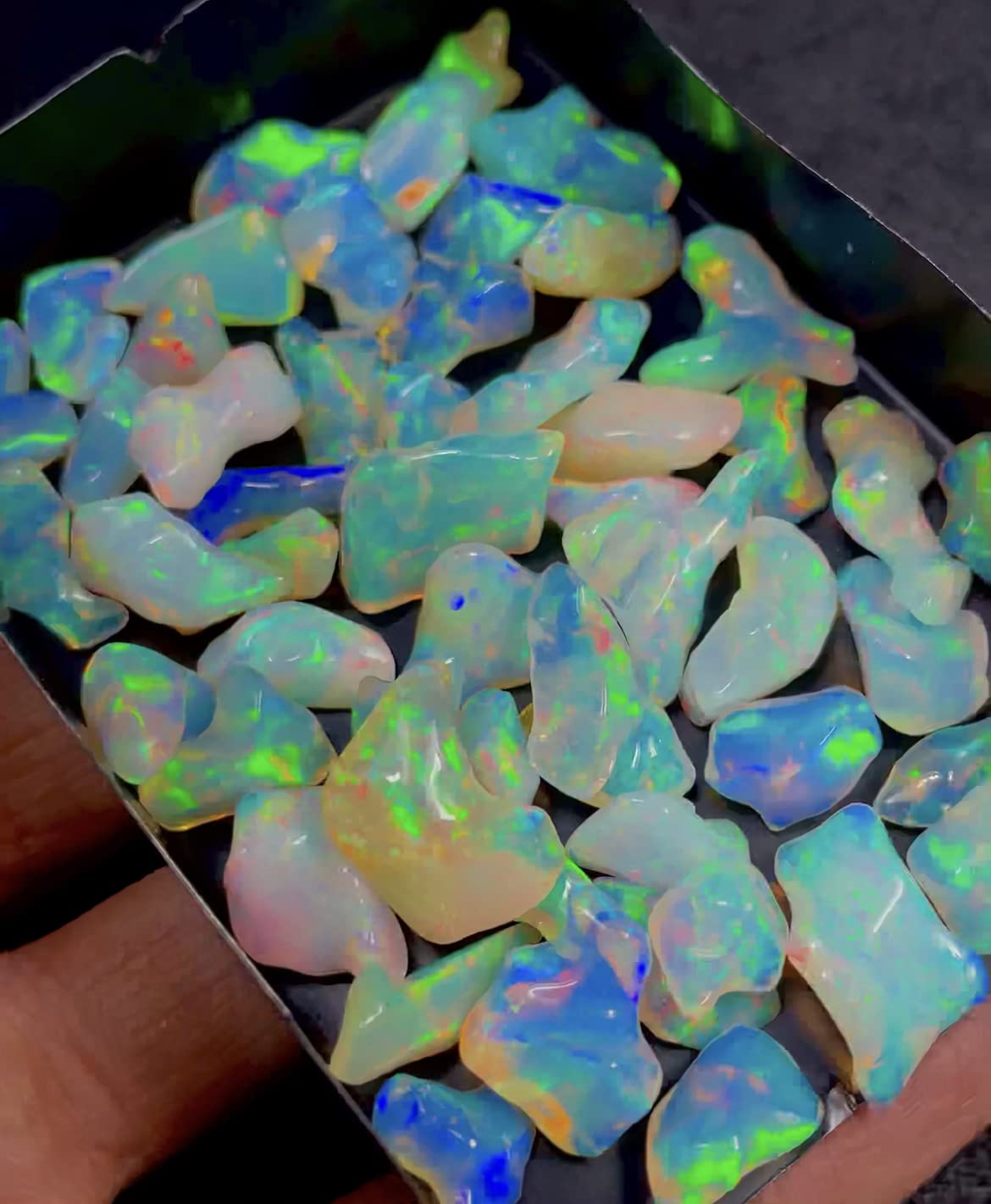 RARE GEMSTONE Ethiopian Opal Rough Gemstones, Rare Multi-Color Fire, Uneven Shape, Genuine, Loose & Rough for Jewelry Making, 10 Pieces (5x6-12x16 MM)