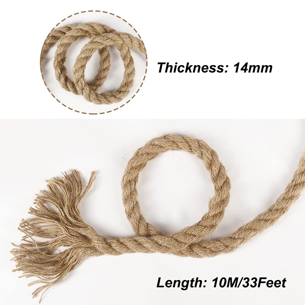 Tenn Well 1/2 inch Jute Rope, 33 Feet 14mm Thick Twine Rope for Crafting, Gardening, Home Decor, Farmhouse Decor, Cat Scratching Post