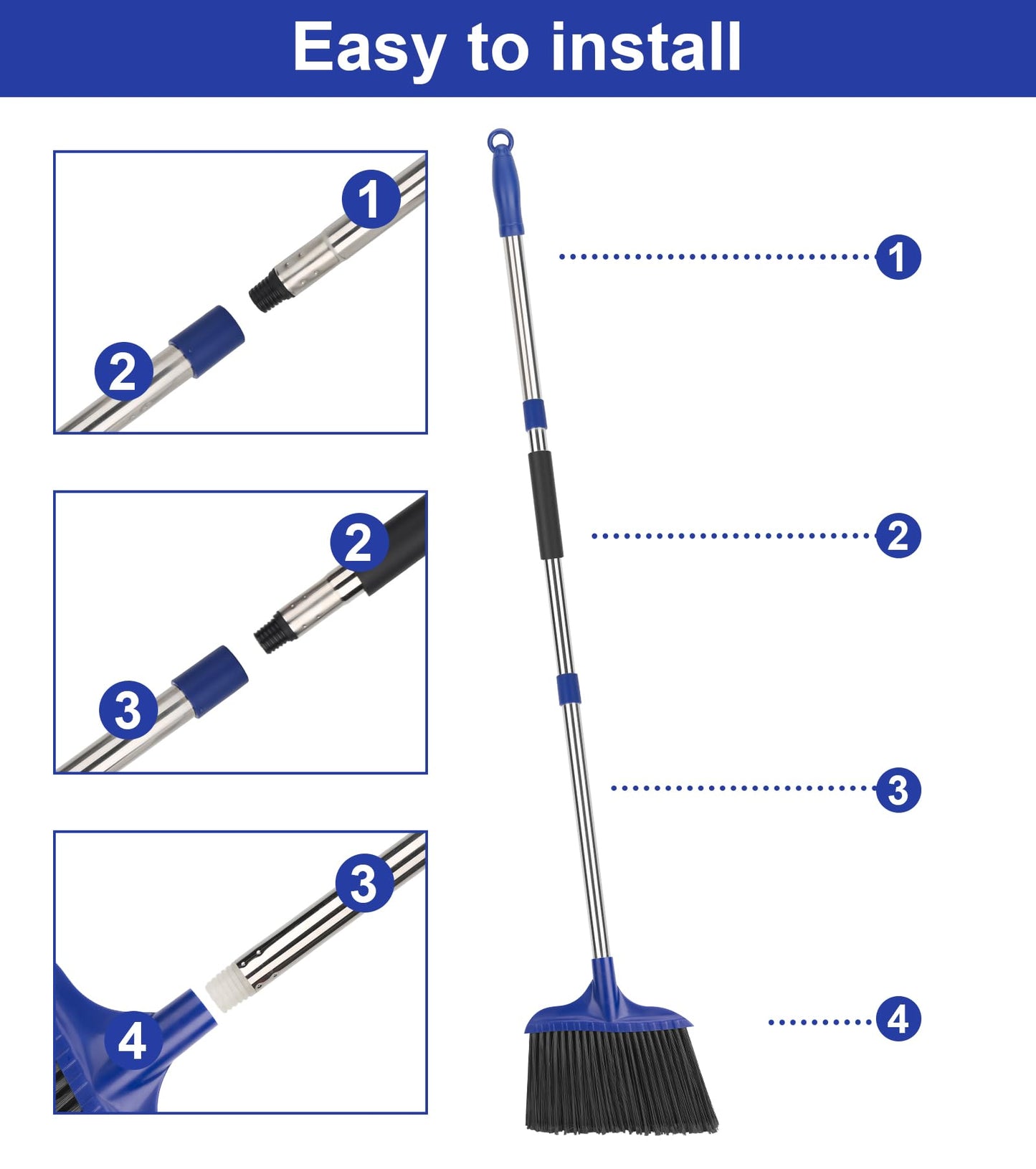 Kefanta 4 Pack Heavy Duty Broom Indoor/Outdoor Commercial Brooms Angle Broom 53 inches for Courtyard Garage Restaurant Lobby Patio Shop Home Kitchen Office Floor
