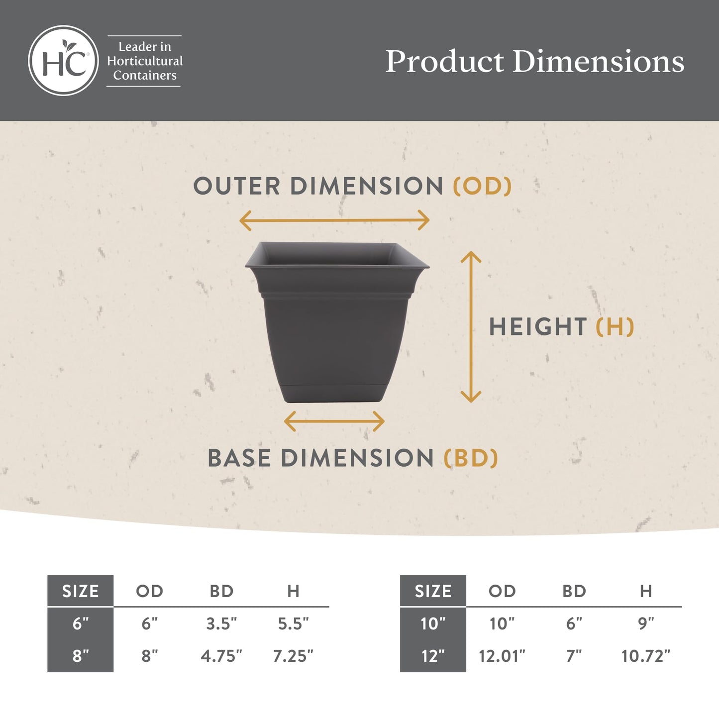 The HC Companies 12 Inch Eclipse Square Planter Pots with Drainage Holes & Attached Saucer, Lightweight UV-Resistant Plastic Indoor Outdoor Planters, 2-Pack Flower Pots for Garden & Home Decor, Clay