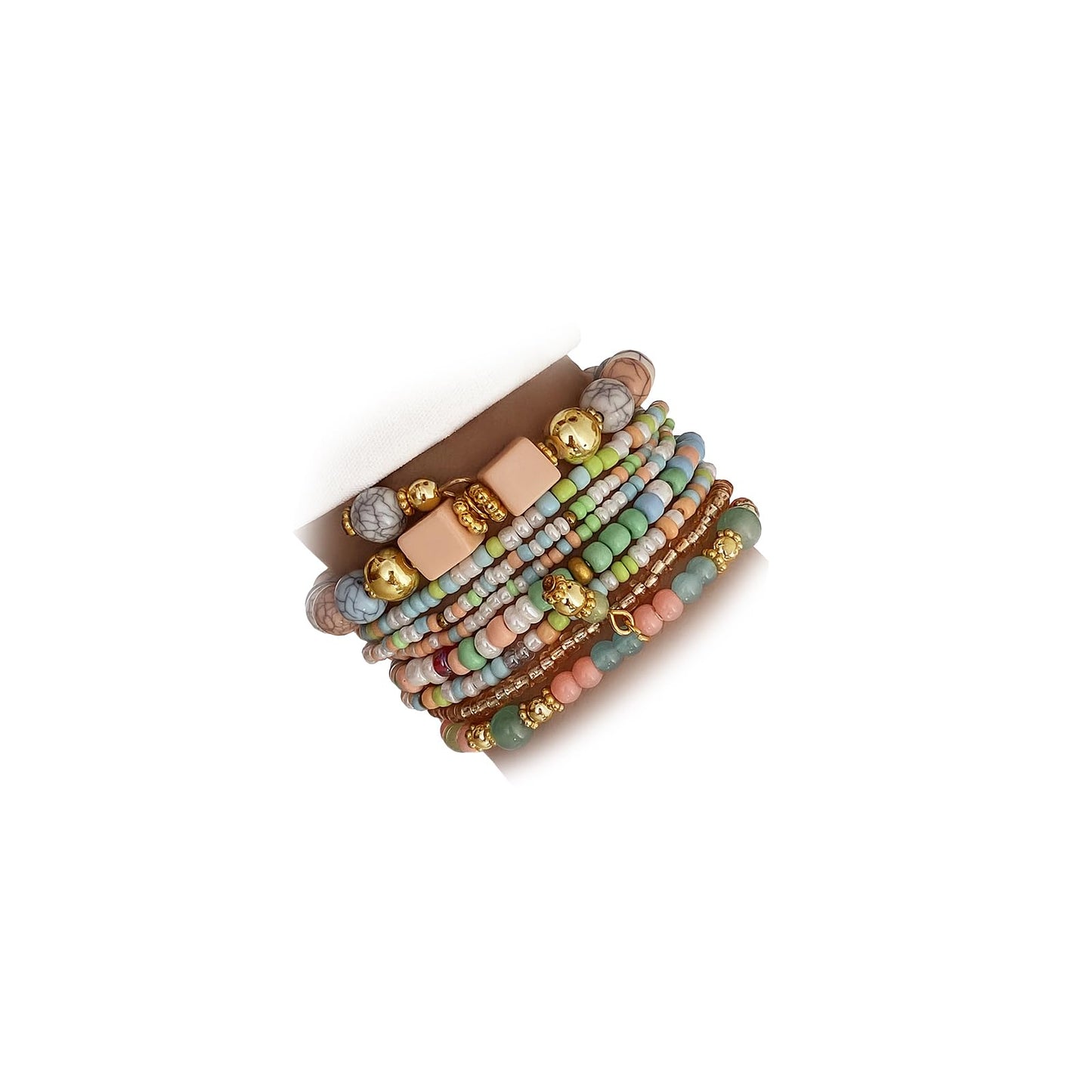 IFKM 8PCS Beaded Bracelets for Women, Multilayered Stackable Strand Stretch Bead Bracelet Pack Handmade Trendy Bohemian Charm Jewelry Colorful