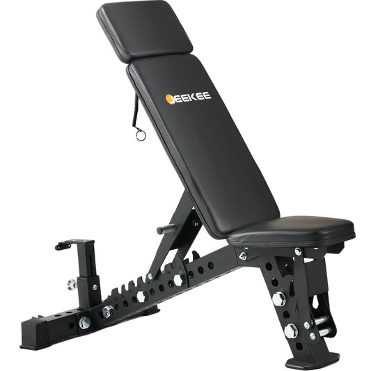 JEEKEE Adjustable Weight Bench, 1600LB Capacity Commercial 3x3 Steel Bench, 40" Extra Long Backrest for Tall Users 6’5”, Incline Decline Flat Bench with Headrest Adjustment for Home Gym