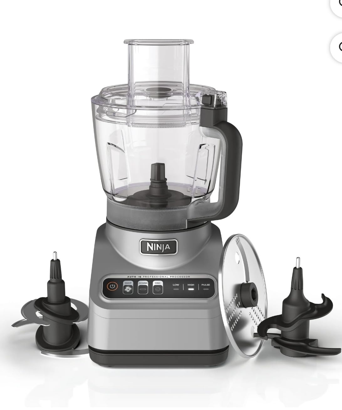 Ninja Professional Food Processor, 850 Watt motor, 9-Cup Capacity, 3 Auto iQ Preset Programs, Powerful dough mixer, Gray (BN600)
