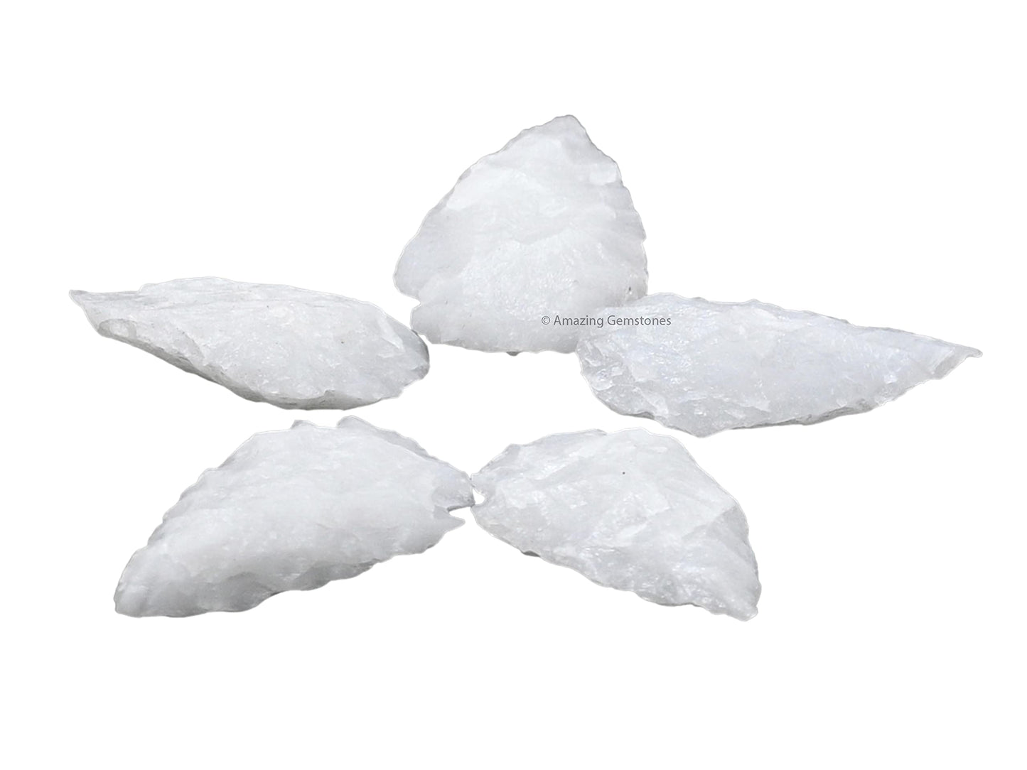 Amazing Gemstone 5 Pieces Snow Quartz Arrowhead, Crystal and Healing Stone Flint Rock Arrow Head - 1 to 1.5 Arrowheads for DIY Project Craft Point Jewelry Making