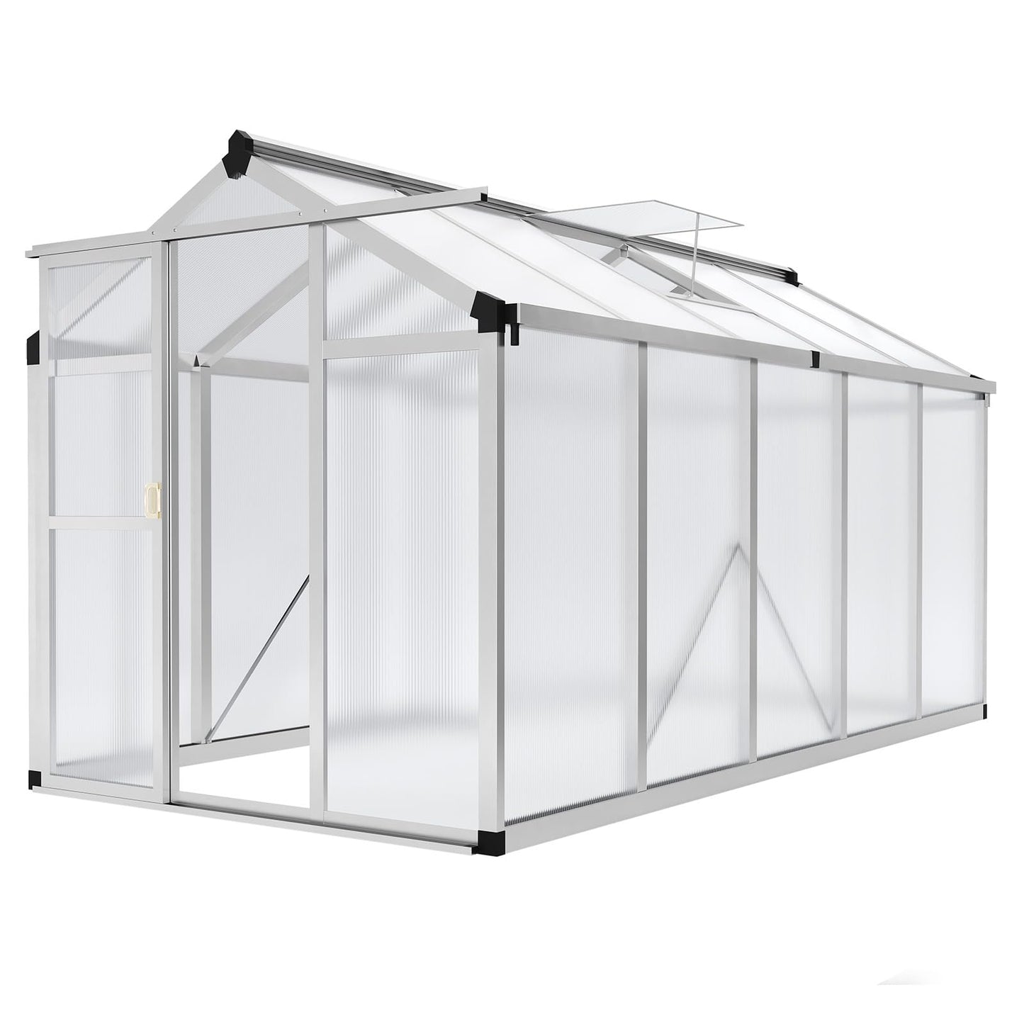 6x10 FT Greenhouse - Large Aluminum Greenhouses for Outdoors, Heavy Duty Polycarbonate Greenhouse with Roof Vent&Ground Nails, Walk-in Green Houses for Garden, Backyard, Patio, Easy Assembly