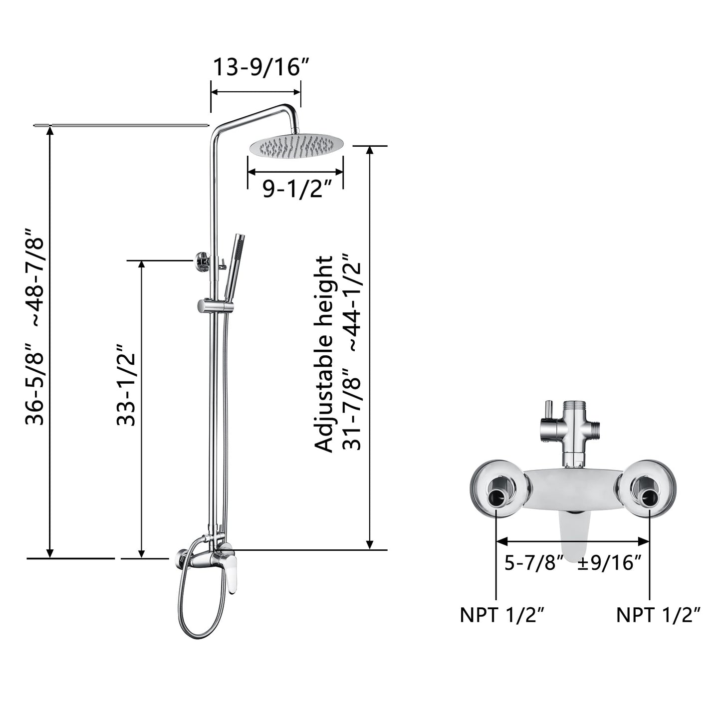 AmazonBasics Outdoor Shower Fixtures - Total Complete Shower Kit, Chrome Finish with SS304 Handheld High Pressure Shower Head, 2-Functions