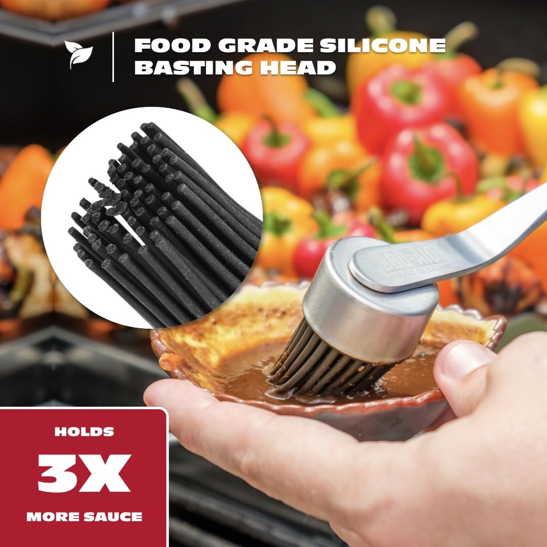 BBQ-AID Basting Brush for Grilling 400°F Heat Resistant BPA Free Silicone Bristles, Long Handle Grill Basting Brush, Acacia Wood+Stainless Steel, Dishwasher Safe, Basting Brush for Smoker & Grill