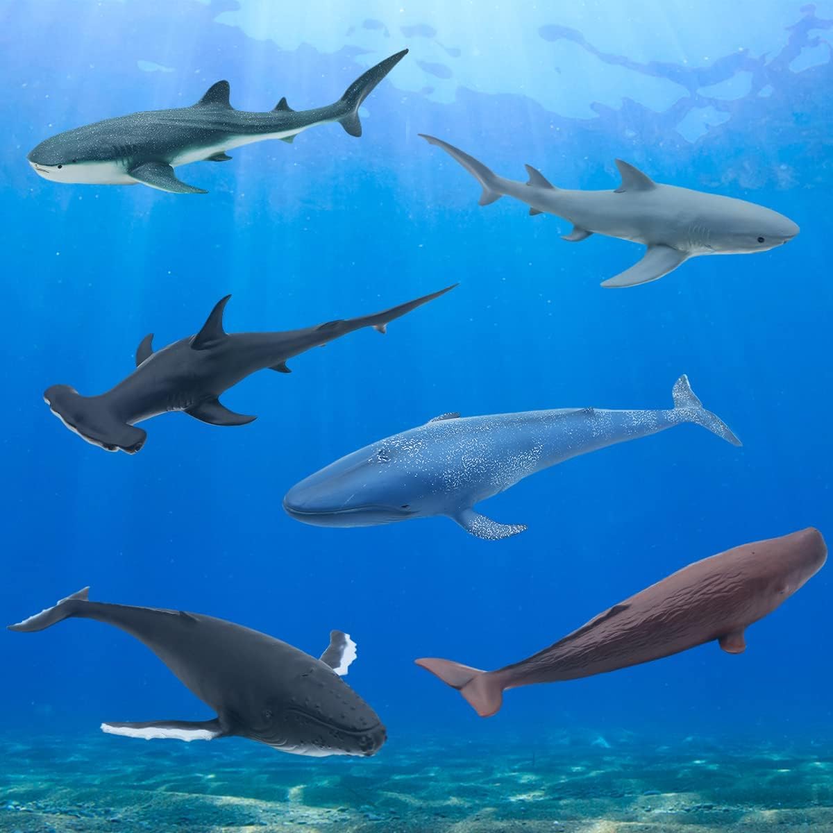 Mostop Sea Animal Toy for Kids 6 Pack 14.5'' Large Size Ocean Sea Marine Animal Figures, Realistic Ocean Sea Creature Action Models Whale Ornament Education Cognitive Toy Set for Boys Girls
