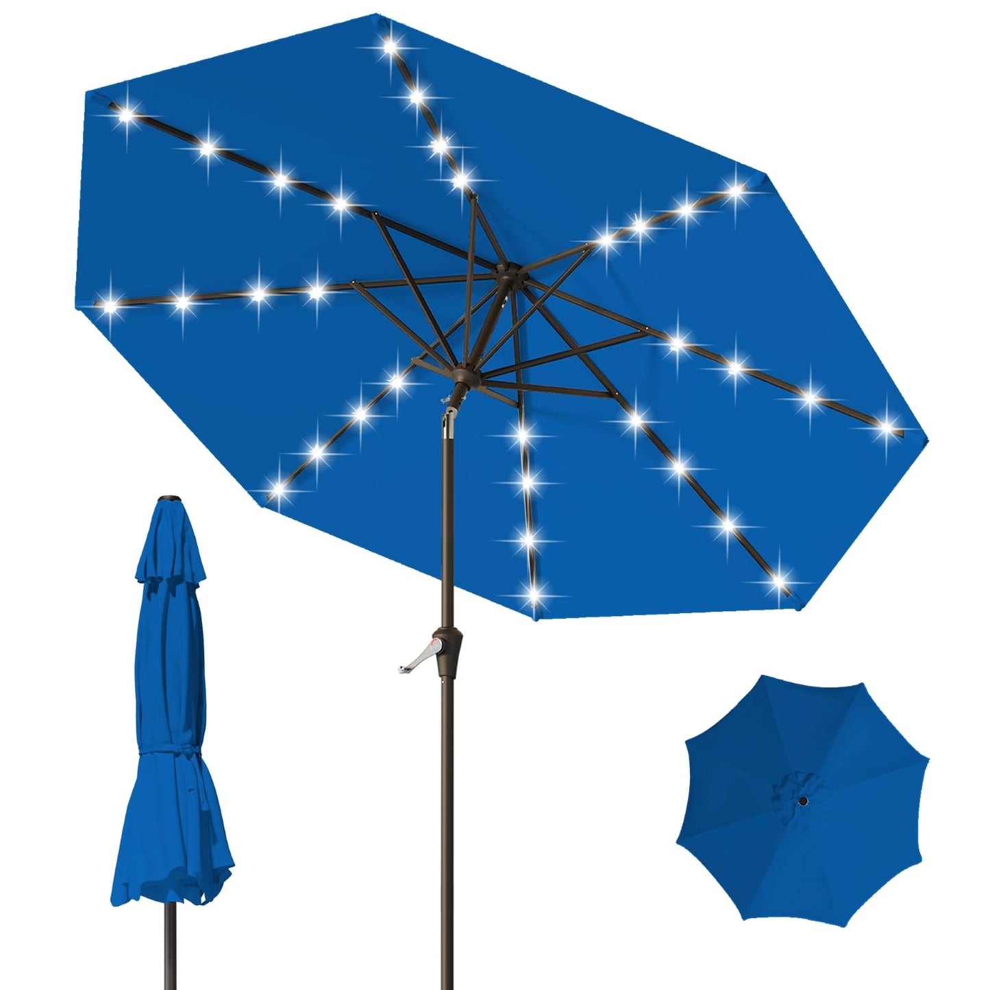 Tobeos 9FT Patio Umbrella with Solar Lights,Outdoor Market Umbrella with Tilt and Crank, LED Lighted Table Umbrella for Garden,Deck,Backyard,Pool,Beach (Royal blue)