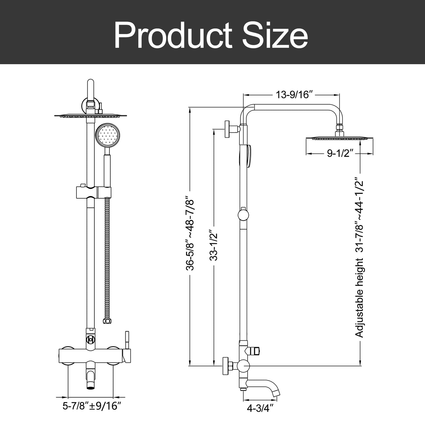 Matte Black Outdoor Shower Kit - SS304 Shower Head with Handheld, High Pressure, Complete Shower System with Enclosure and Fixtures