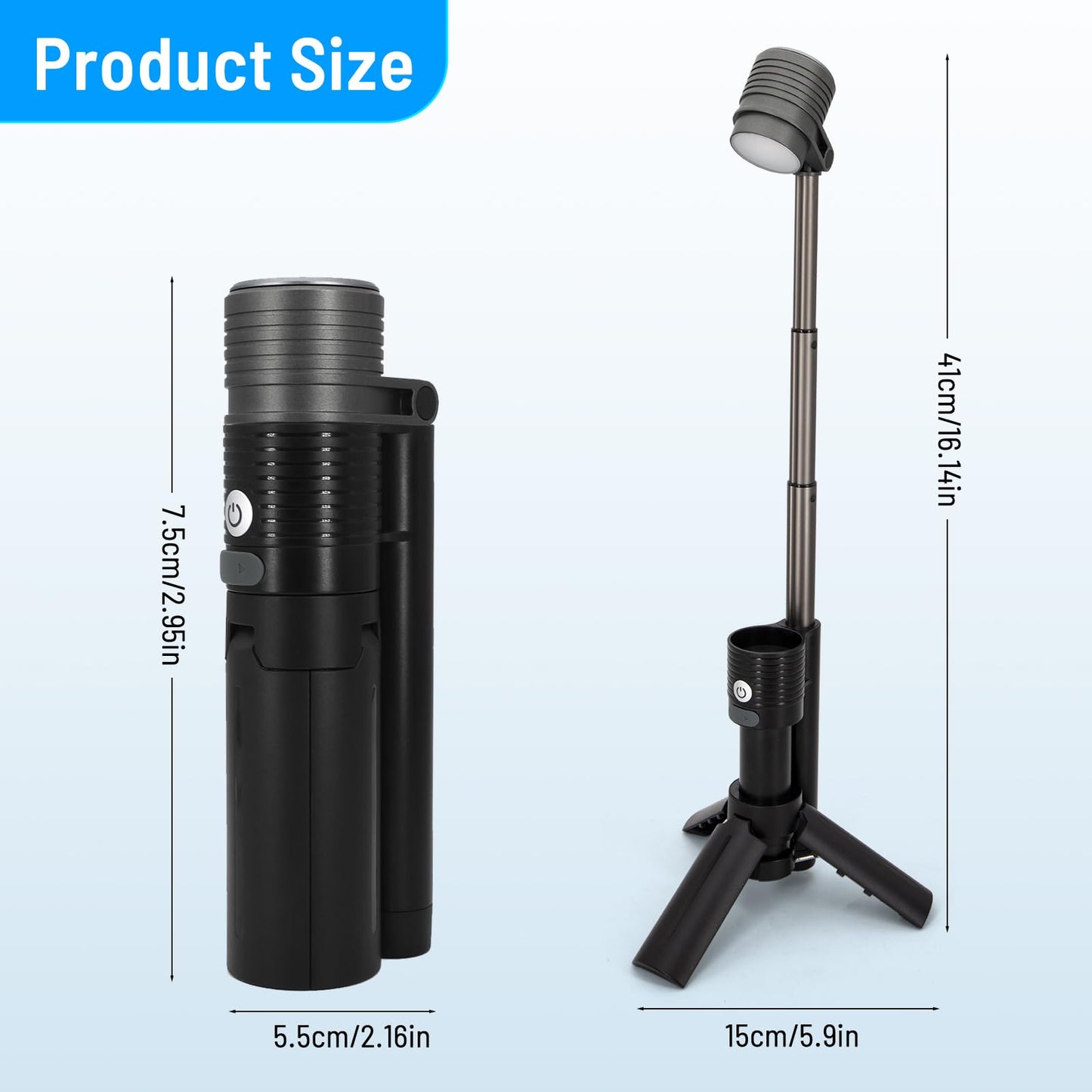 Telescopic Camping Light, Portable Rechargeable Camping Lantern, Outdoor Adventure Emergency Flashlight, Waterproof LED Camp Lamp with Magnetic (Black)