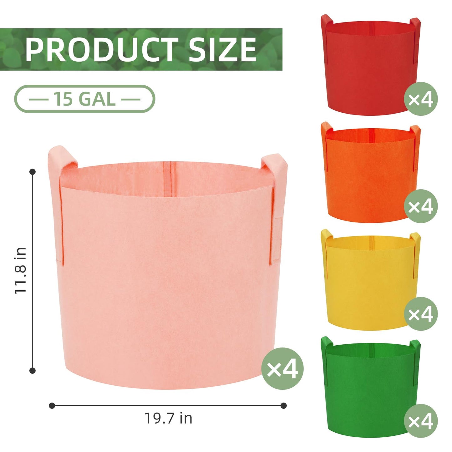 Ohiyoo 20 Pack 15 Gallon Grow Bags, Colorful Potato Plant Grow Bags with Handles, Nonwoven Garden Fabric Pots for Vegetable Fruit Flowers Herbs Tomato Potato Growing (15 Gal)