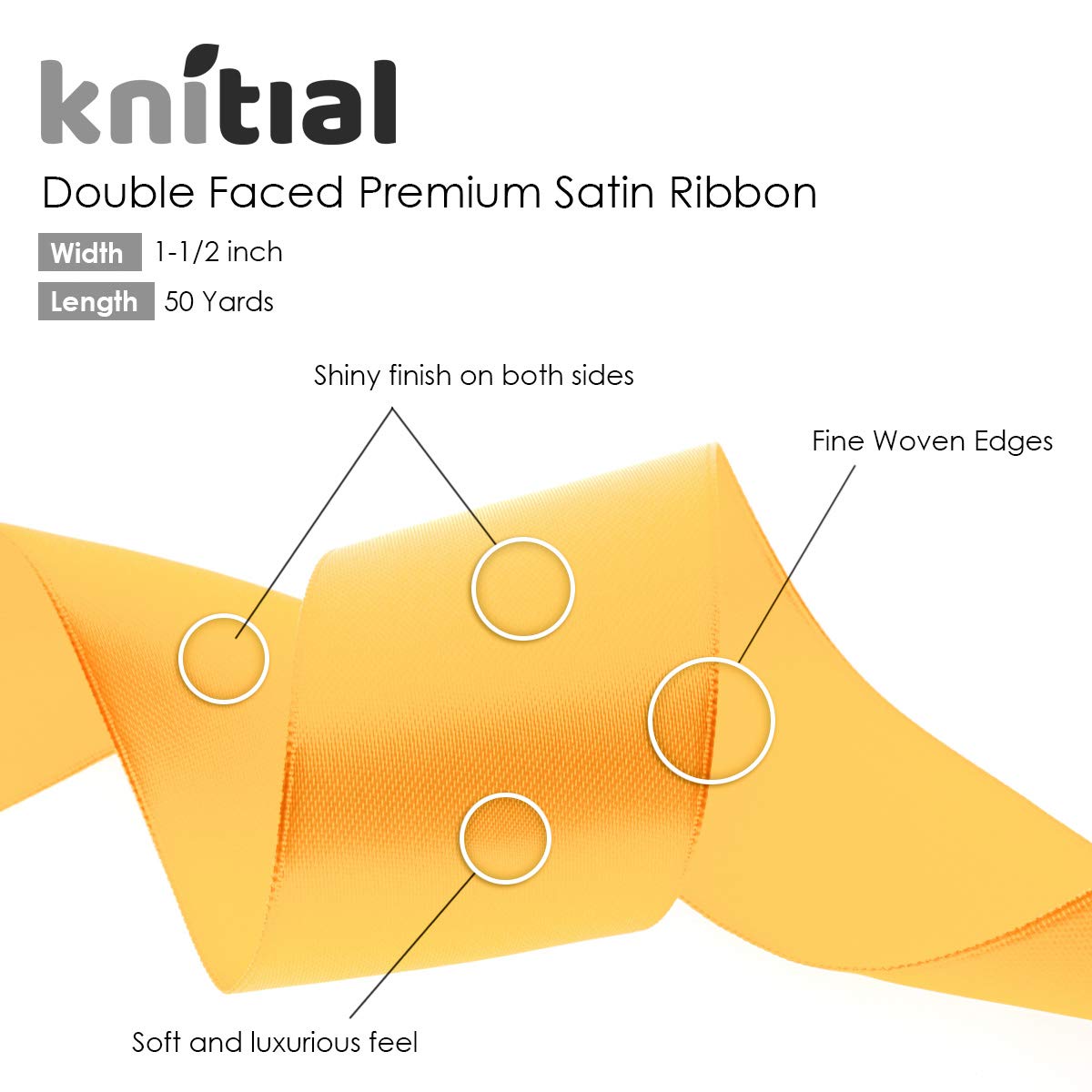 Knitial Satin Gold Ribbon 1-1/2 inch x 50 Yards Double Face Silky Satin Gold Ribbon for Gift Wrapping and Crafts