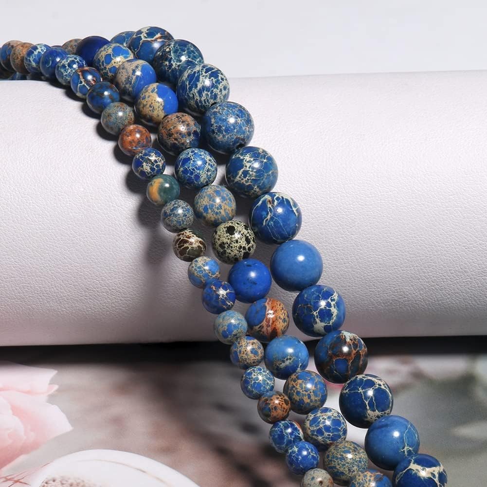 Yochus 45pcs Blue Sea Sediment Beads，8mm Healing Power Natural Stone Round Loose Beads for Jewelry Making Earring Necklace DIY Crafts