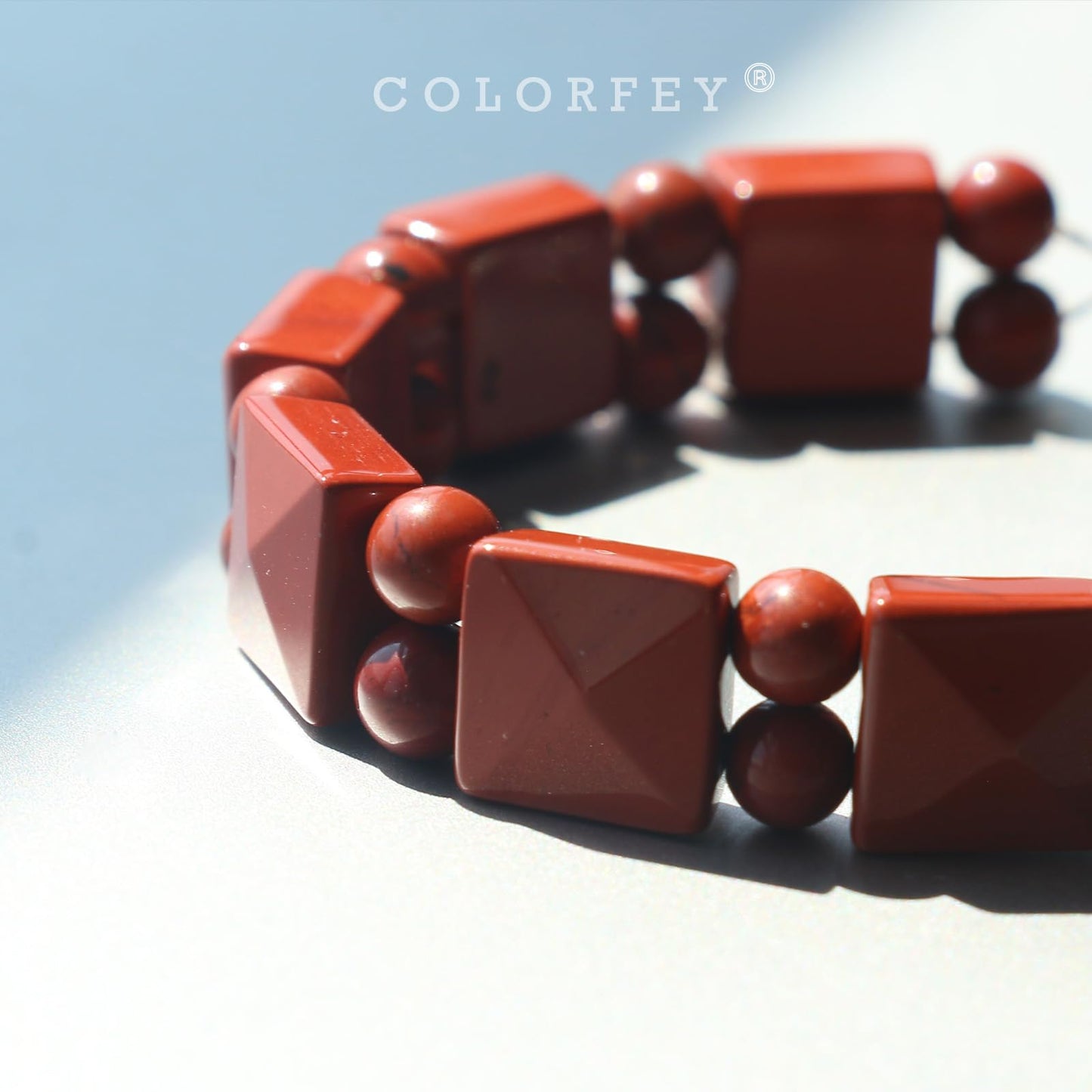 COLORFEY Red Bracelets for Women Men Real Red Agate Beads Protection Crystal Bracelets Flated Square Stone Bracelet for Women, Handmade Natural Crystals Durable Wire Bracelet for Stress Relief
