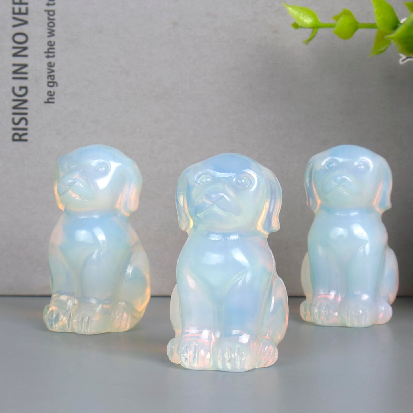 Ytbeoxk Hand-Carved Opalite Crystal Dog Sculpture for Spiritual Healing Energy Stone Feng Shui Wealth Protection Figurine Home Office Desk Decor Unique Gift for Pet Lovers Birthday.