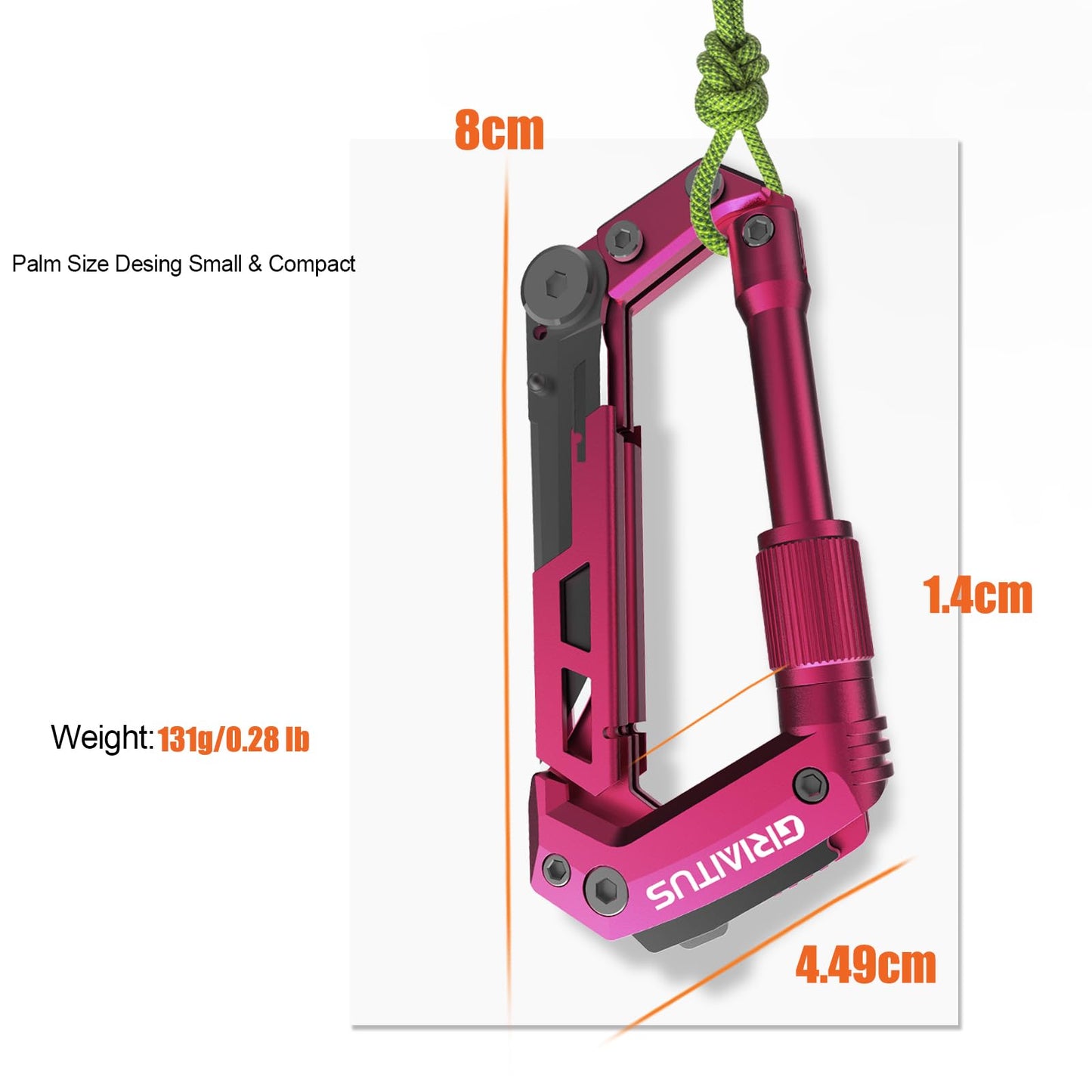 Dark Pink Color Multitool Carabiner EDC Pocket Multi-tool Knife Gifts for Mom Women Wife, EDC Carabiners Keychain with Bottle Opener, Rope Cutter, Window Breaker, for Camping Hiking (Deep Pink)