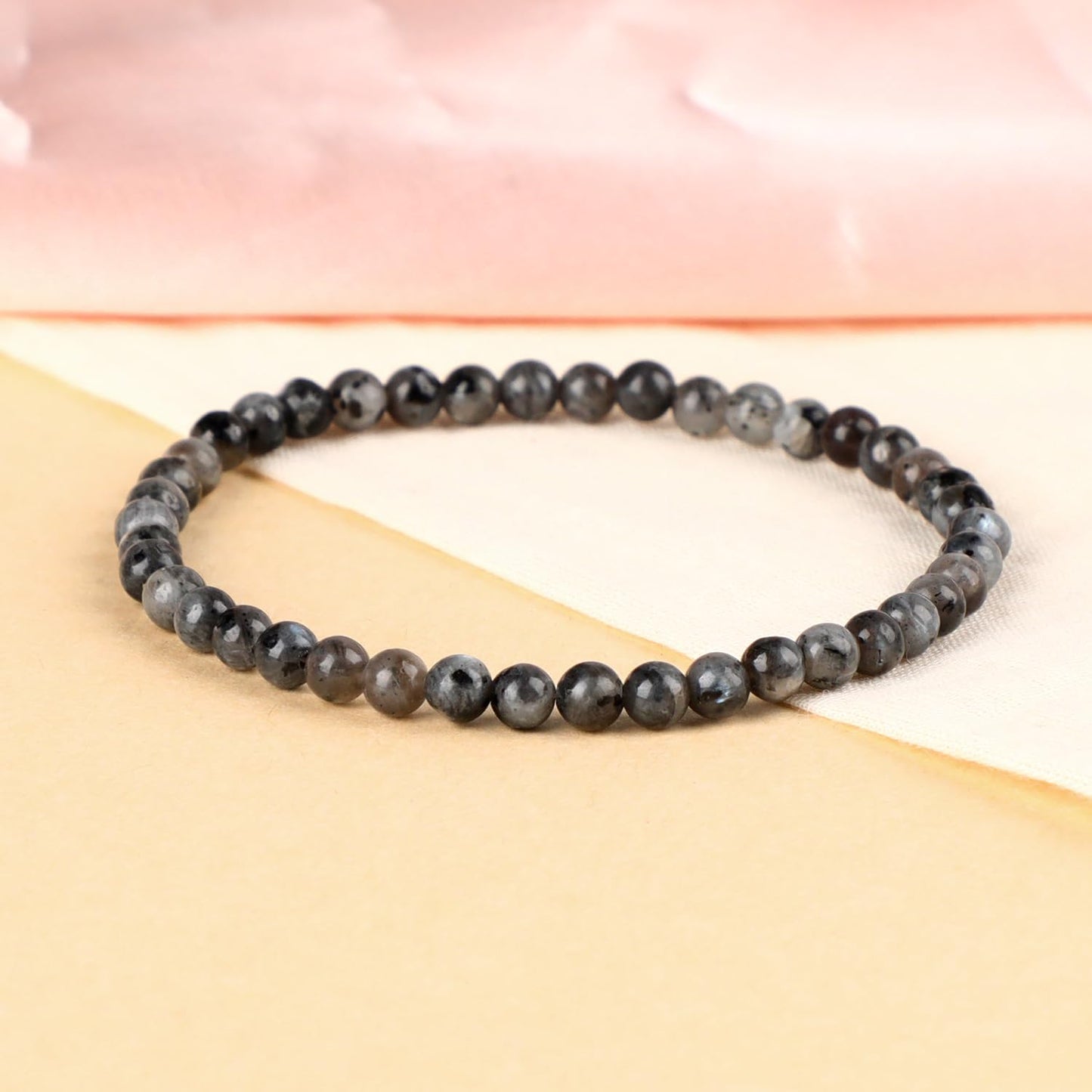 LPBeads Handmade Natural Gemstone Stretch Elastic 4mm Black Larvikite Bracelet Healing Crystal Round Stone Beads Jewelry Gifts for Women Men
