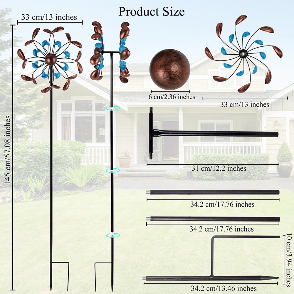 Sunnylight Wind Spinner Outdoor, Wind Sculpture Spinner with Metal Stake, Yard Art Decor for Patio, Lawn & Garden 13 * 57 inches