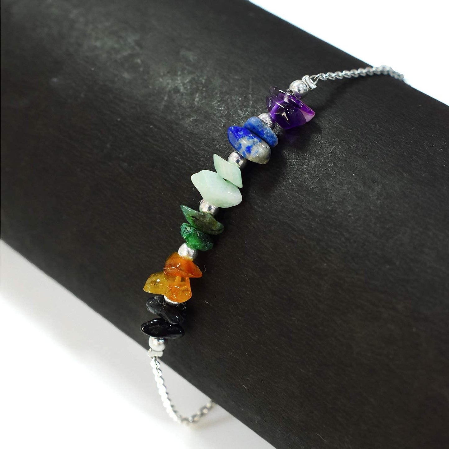Gempires Multi Color Beaded Crystal Bracelet 7 Chakra Handmade Jewelry Hypoallergenic 8 Inch Silver Plated Healing Crystal Gemstone Women Bracelets
