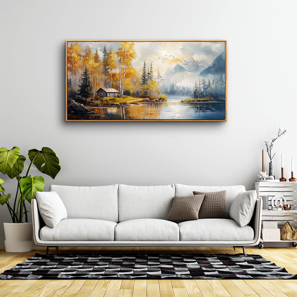 ZUITINGHUA Canvas Wall Art For Living Room Wood Framed Large Wall Decor For Office Bedroom Decorations Lake Scenery Paintings Autumn Landscape Wall Pictures Artwork Modern Home Decor 20x40 In