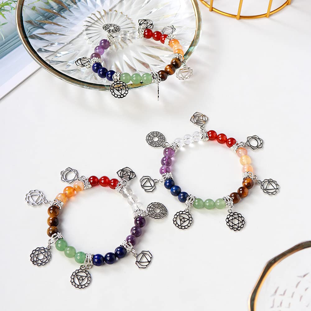 AITELEI 7 Chakra Healing Bracelets with Real Stones Gemstone Healing Chakra Bracelet Yoga Meditation Bracelets for Protection, Energy Healing