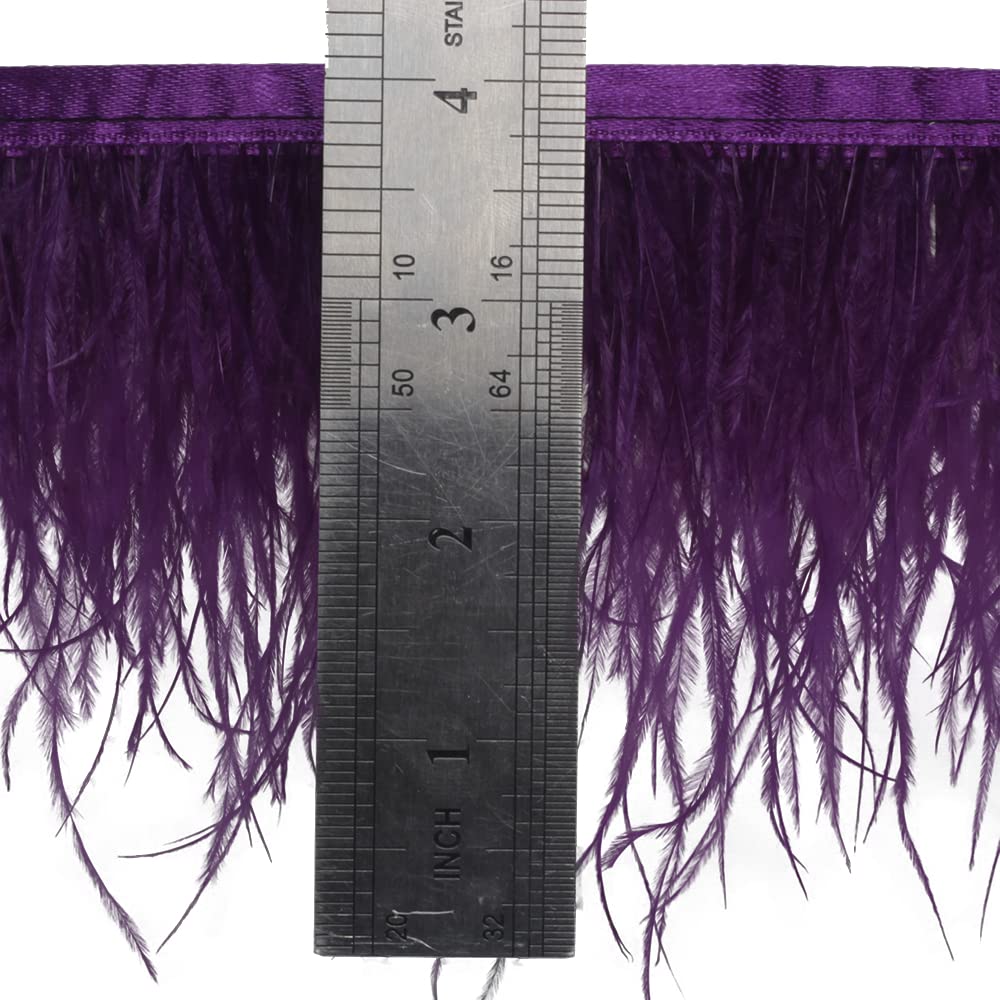 Ostrich Feathers Sewing Fringe Trim Ribbon for Crafts Clothes Accessories Latin Wedding Dress DIY 2-5 Yards 3-4inch Width (5 Yards, Purple)