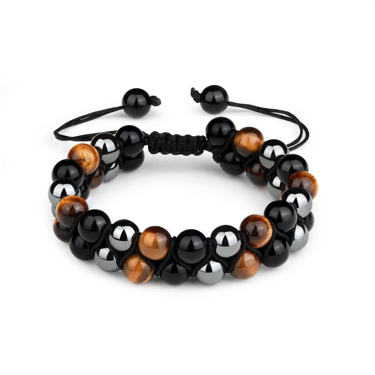 Crystal Vibe 8mm Triple Protection Bracelet - Beaded Bracelet with Natural Stones of Tiger Eye, Hematite, Black Obsidian - Elastic Adjustable Crystal Bracelet for Anxiety Relief, Spiritual Healing