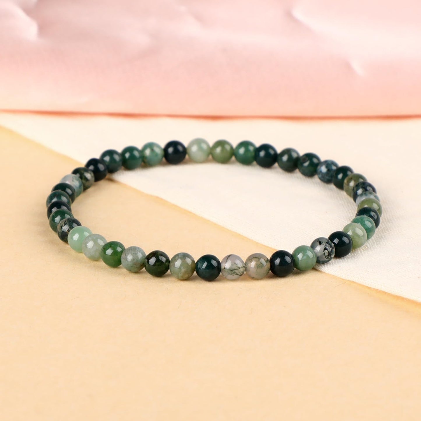 LPBeads Handmade Natural Gemstone Stretch Elastic 4mm Moss Agate Bracelet Healing Crystal Round Stone Beads Jewelry Gifts for Women Men