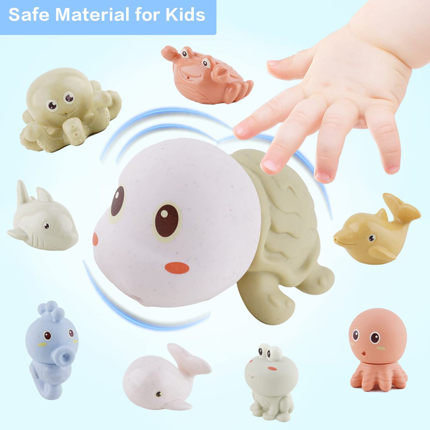 AMCHSURI Mold-Free Ocean Animal Bath Toys 10 Pack | Sensory Water Play Toys for Babies 6-18M & Toddlers 1-3Y | Safe Bathtub Pool Float Toys | Baby Shower, Birthday