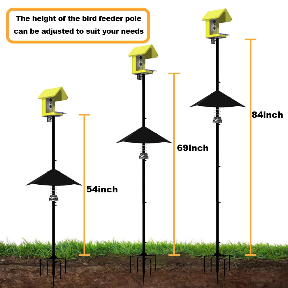 Smart Bird Feeder Pole with Metal Squirrel Baffle,92Inches Bird House Poles for Outdoors,1-Inch Dia Heavy-Duty Pole for Bird Feeder,Squirrel Proof Baffle with Stainless Steel Spring for Defense.