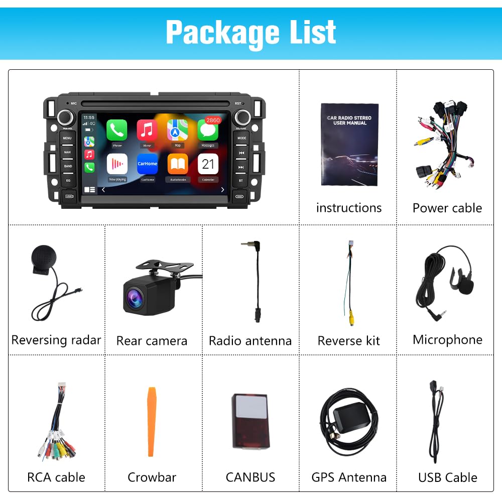 AWESAFE Car Stereo for Chevy Silverado GMC Sierra Yukon 2007-2013, Android GPS Navigation Head Unit Radio Replacement with CarPlay Android Auto Multimedia Video Player - with Backup Camera
