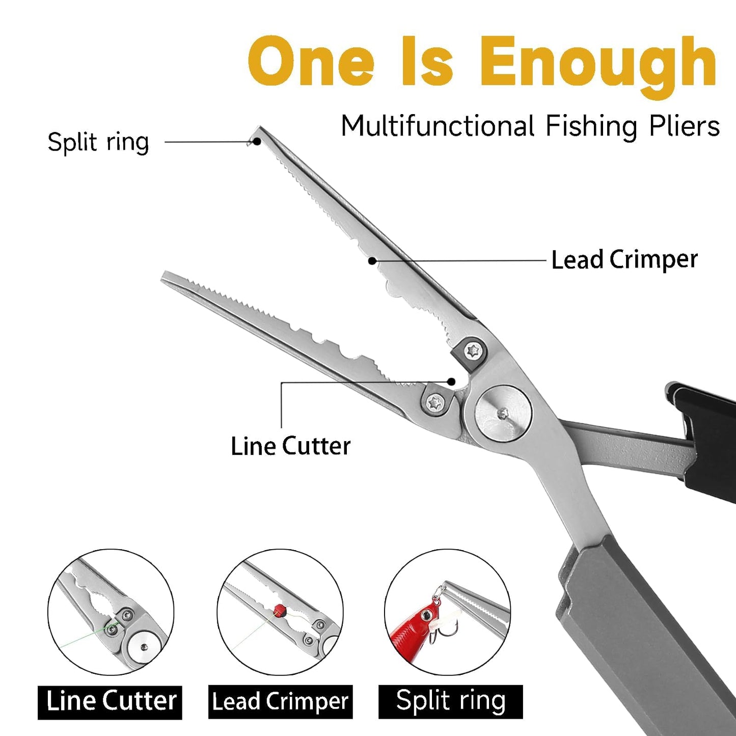 QDX 12-in-1 Saltwater Fishing Pliers & EDC Multitool, Titanium Coated Marine-Grade Stainless Steel Folding Pliers, Gifts for Men, Compact Pen-Sized Braid Cutter, Hook Remover & Split Ring fishing gear