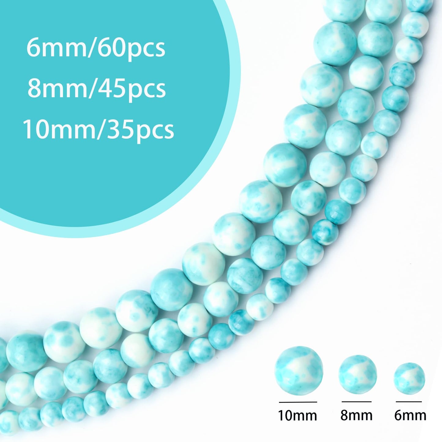 Siomia 60pcs 6mm Natural Blue Rain Flower Gemstone Beads Energy Healing Crystal Round Loose Stone Beads for Jewelry Making, DIY Bracelets Necklaces