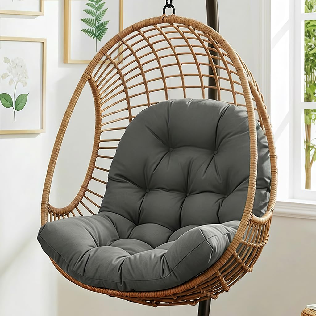 1 MIDDLE ONE Egg Chair Cushion, Indoor Outdoor Hanging Egg Chair Cushions Replacement, Memory Foam Patio Wicker Basket Swing Chair Cushion (Grey, 47 x 33 inch)