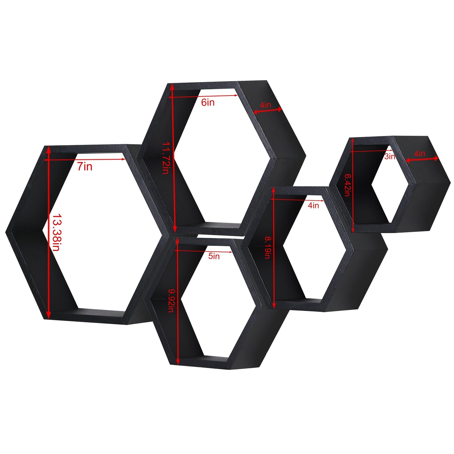 PHOENANCEE Hexagon Floating Shelves,Wall Mounted Wood Farmhouse Storage Honeycomb Shelf Set of 5,for Bathroom, Kitchen, Bedroom, Living Room,Office,Home Room Wall Decor Driftwood Finish